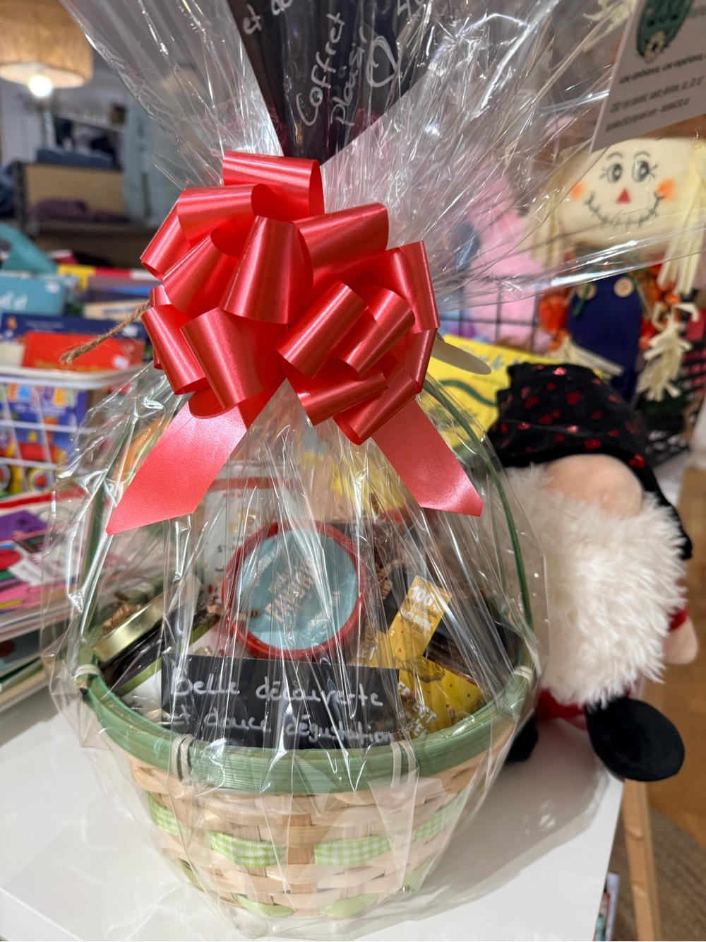 Decorative Green Woven Gift Basket with Red Bow